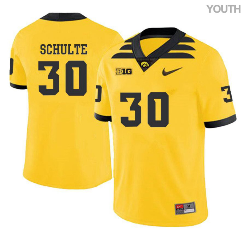 Youth Iowa Hawkeyes NCAA #30 Quinn Schulte Yellow Authentic Nike Alumni Stitched College Football Jersey UM34S14UN